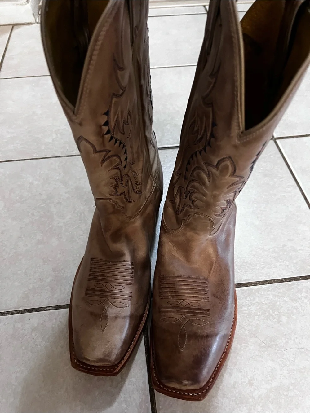 Nocona Tan Classic  Leather Cowboy Boots Size 12